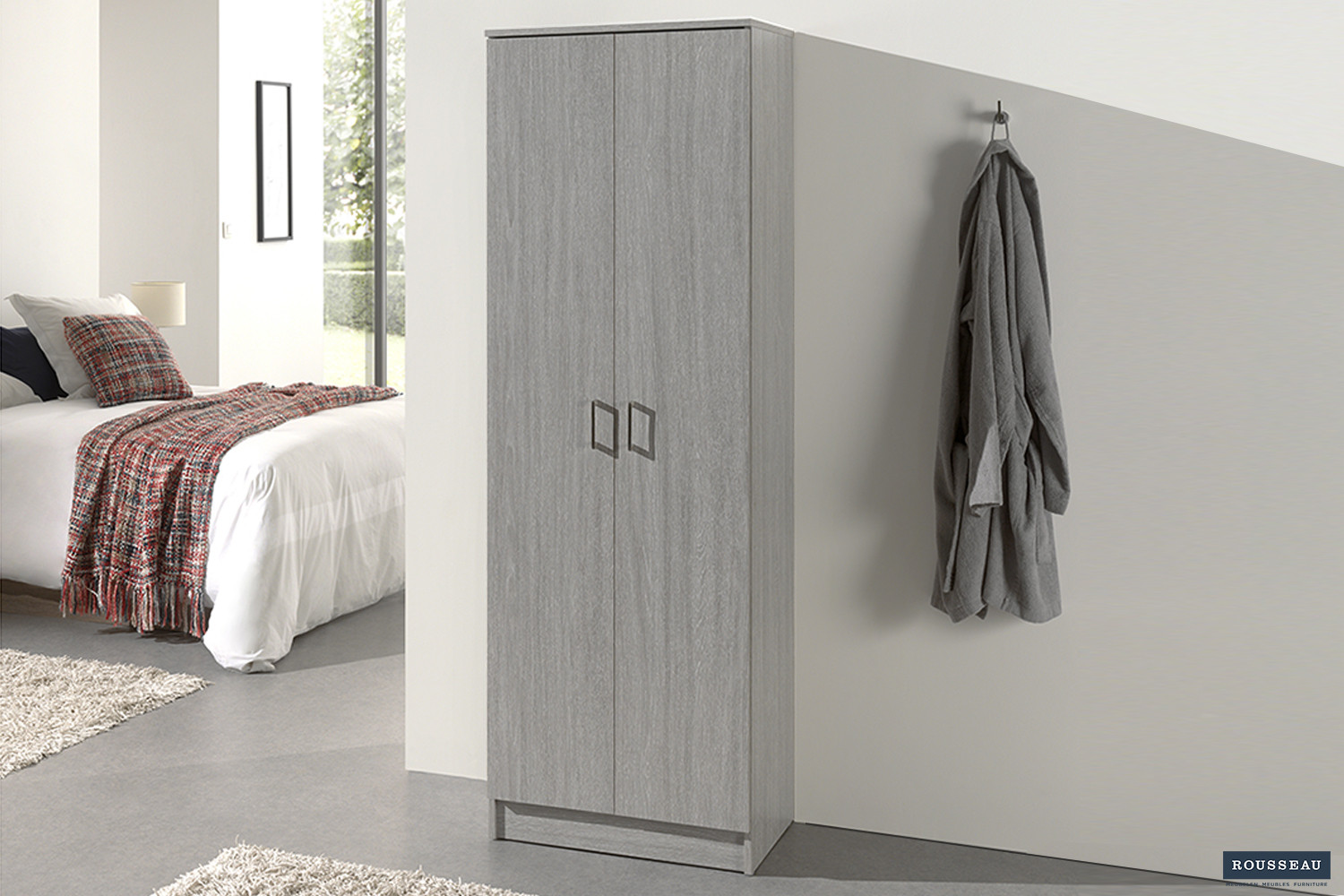 Armoire de rangement 'Ray' 2 portes et 4 étagères Chêne gris