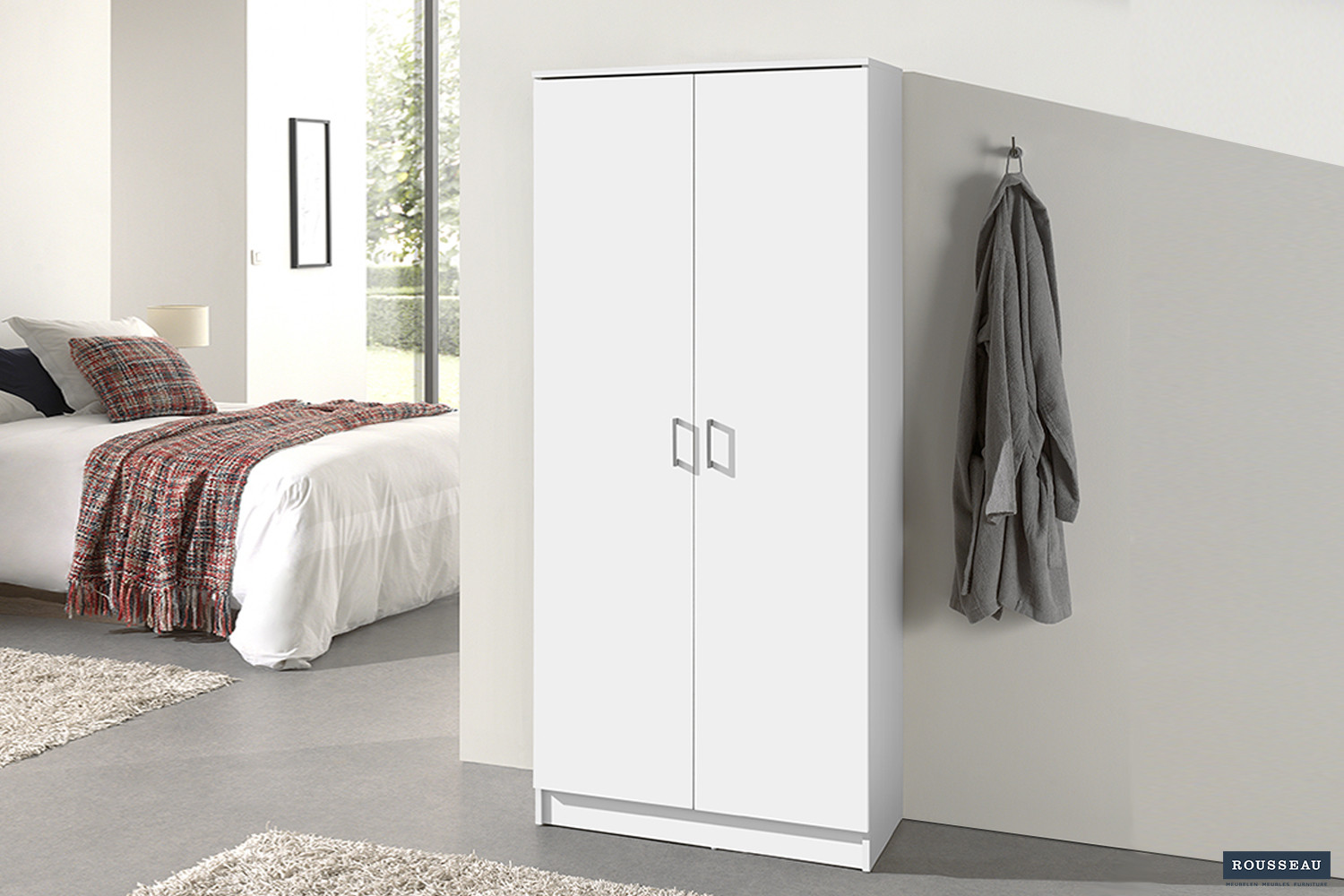 Armoire de rangement 'Ray' 2 portes et 4 étagères Blanc