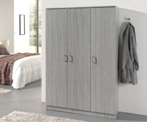 Armoire de rangement 'Ray' 3 portes et 4 étagères Chêne gris