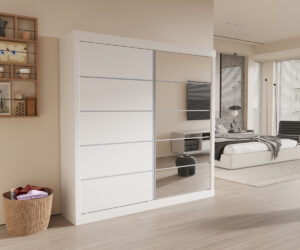Armoire 'Mike' 2 Porte Coulissante, 1 Porte Miroir Blanc