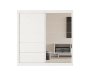 Alternative view of Armoire 'Mike' 2 Porte Coulissante, 1 Porte Miroir Blanc