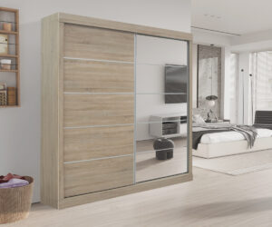 Armoire 'Mike' 2 Porte Coulissante, 1 Porte Miroir Sonoma