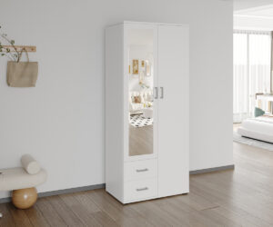 Armoire 'Marc' 2 portes avec miroir Blanc