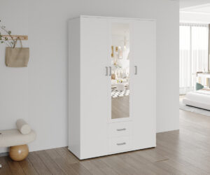 Armoire 'Marc' 3 portes avec miroir Blanc