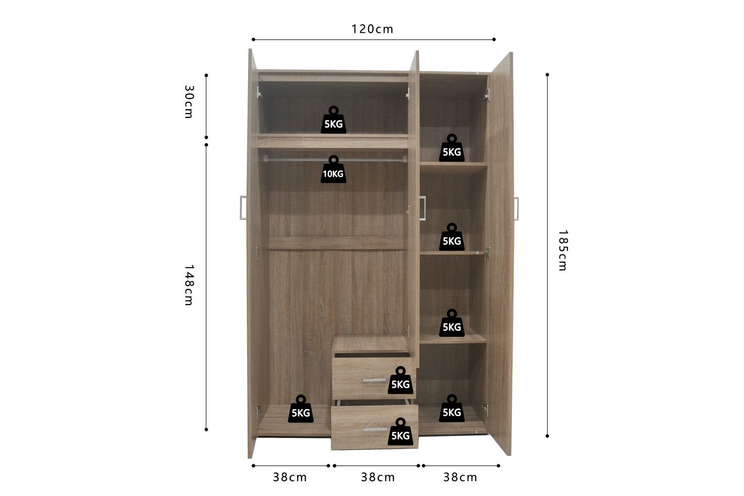 Armoire 'Marc' 3 portes avec miroir Sonoma – Image 9
