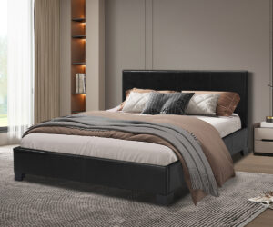 Lit 'Roma' 140x200 avec sommier PU Noir