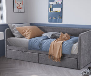 Lit 'Parma' 90x200 avec sommier Tissues Gris