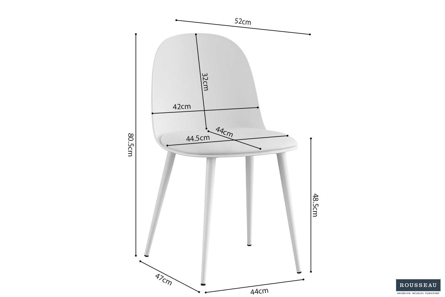 Chaise 'Jasmin' Assise PP Coussin PU Blanc – Image 7