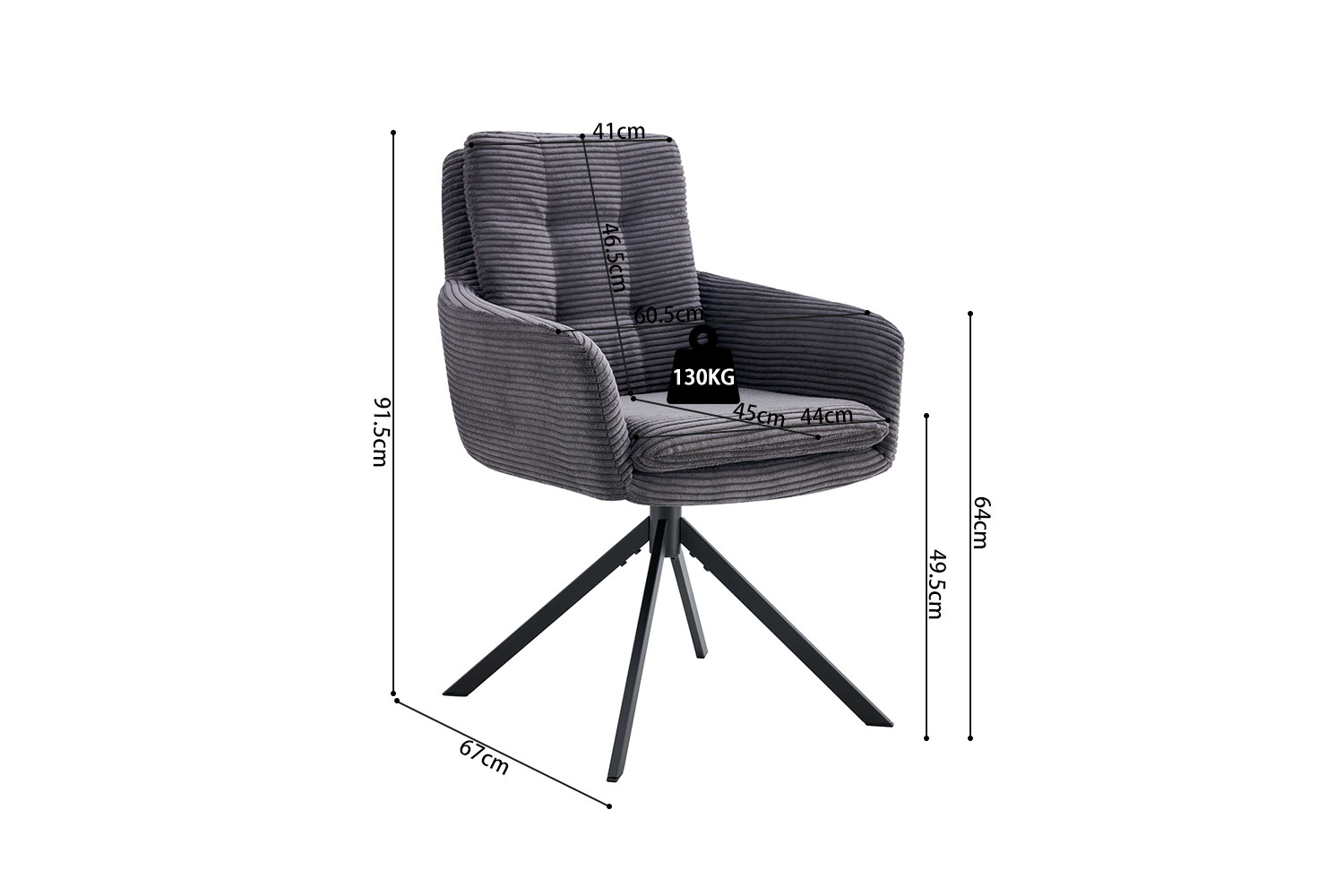 Chaise 'Luna' Pivotant à 0 Corduroy Fabb Hyper 16 Gris – Image 11