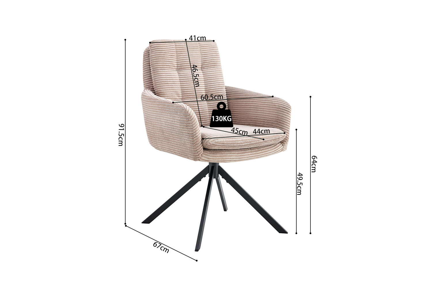 Chaise 'Luna' Pivotant à 0 Corduroy Fabb Hyper 38 Sable – Image 11
