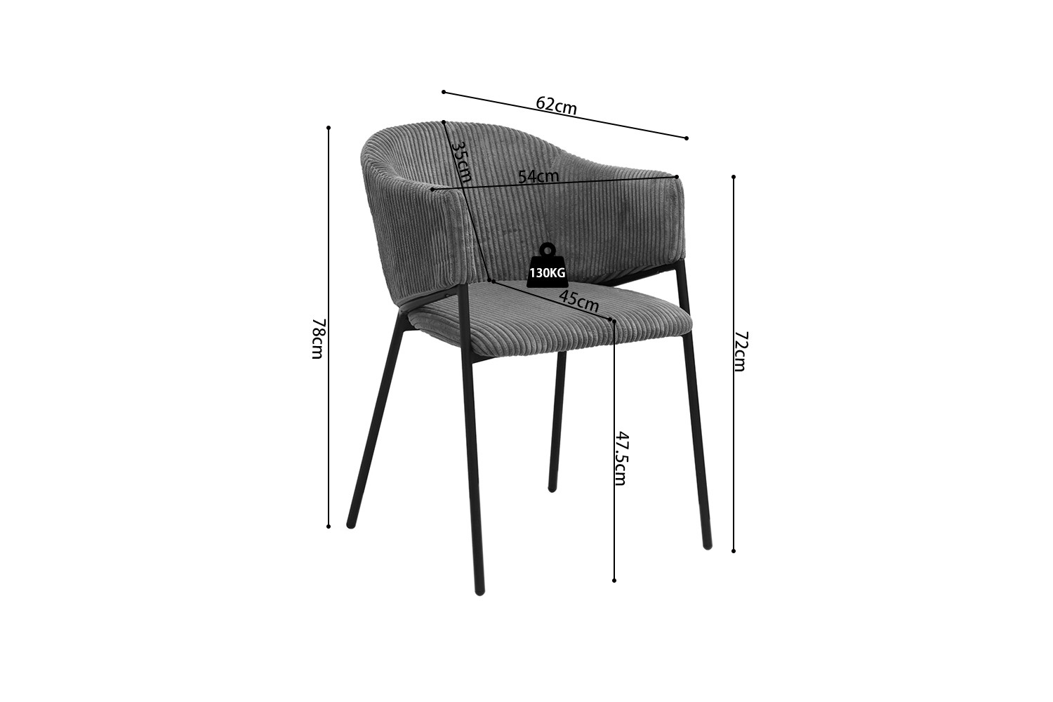 Chaise 'Hugo' Corduroy Gris foncé – Image 12