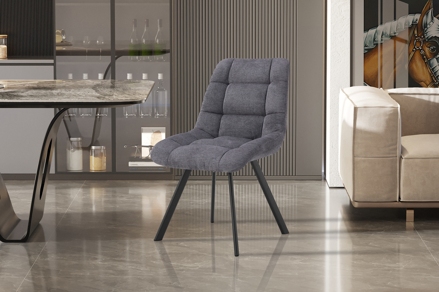 Chaise 'Lizzy' Tissu Ote Share 456 Gris foncé – Image 2