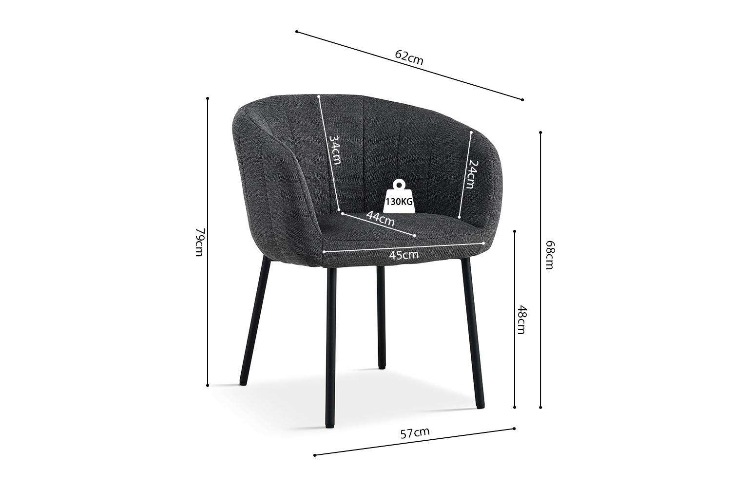Chaise 'Sevilla' Tissu Gris foncé – Image 8