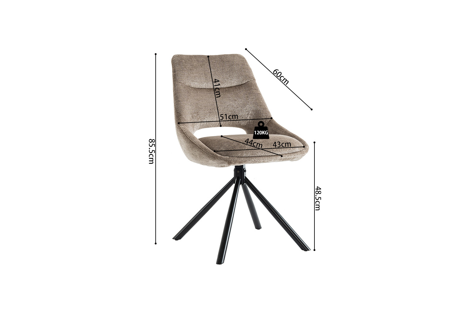 Chaise 'Dante' Tissu Taupe – Image 13