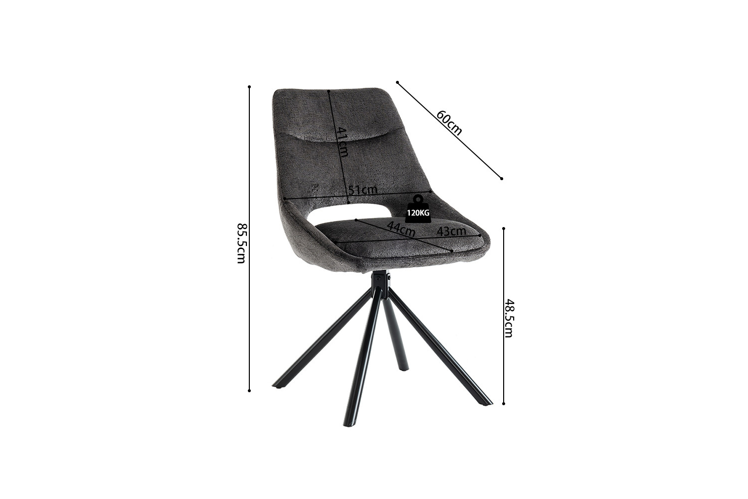 Chaise 'Dante' Tissu Gris – Image 12