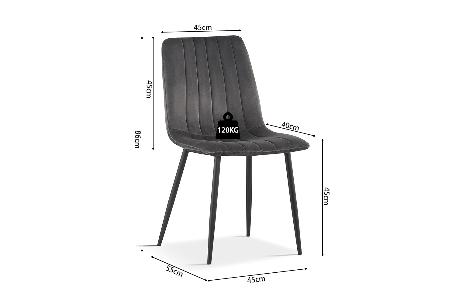 Chaise 'Willis' Velours Gris – Image 9