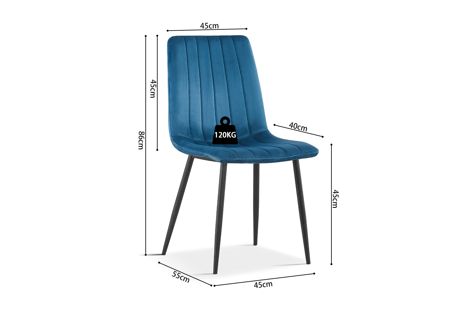 Chaise 'Willis' Velours Bleu – Image 9