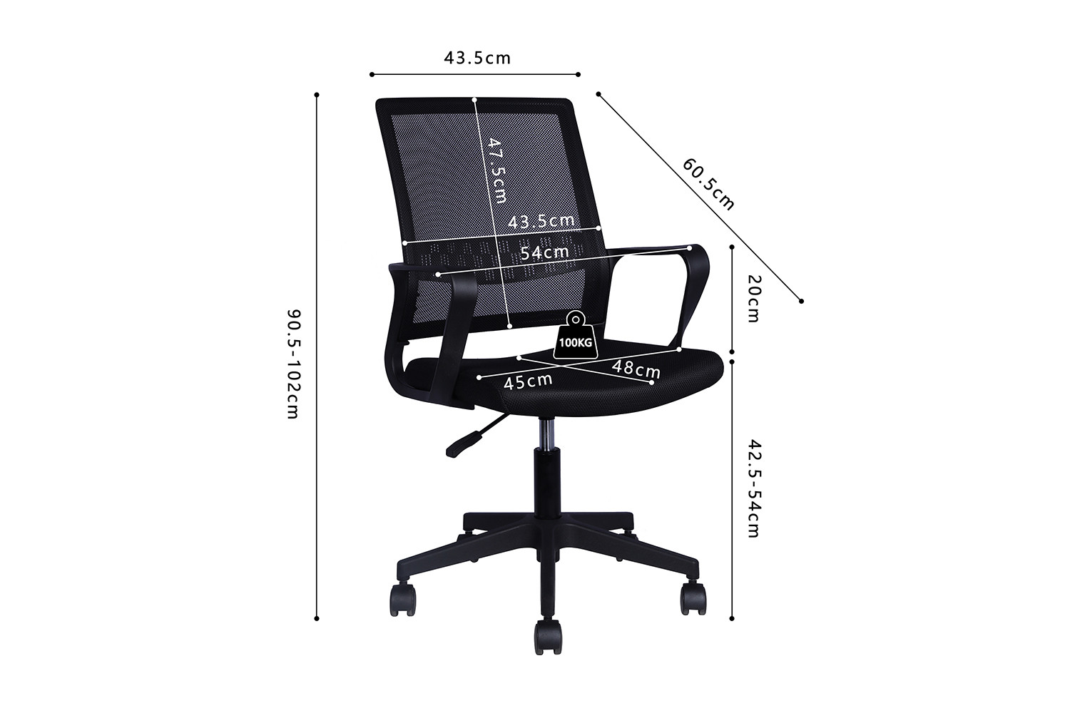 Chaise de bureau 'Dylan' Mesh Noir – Image 7