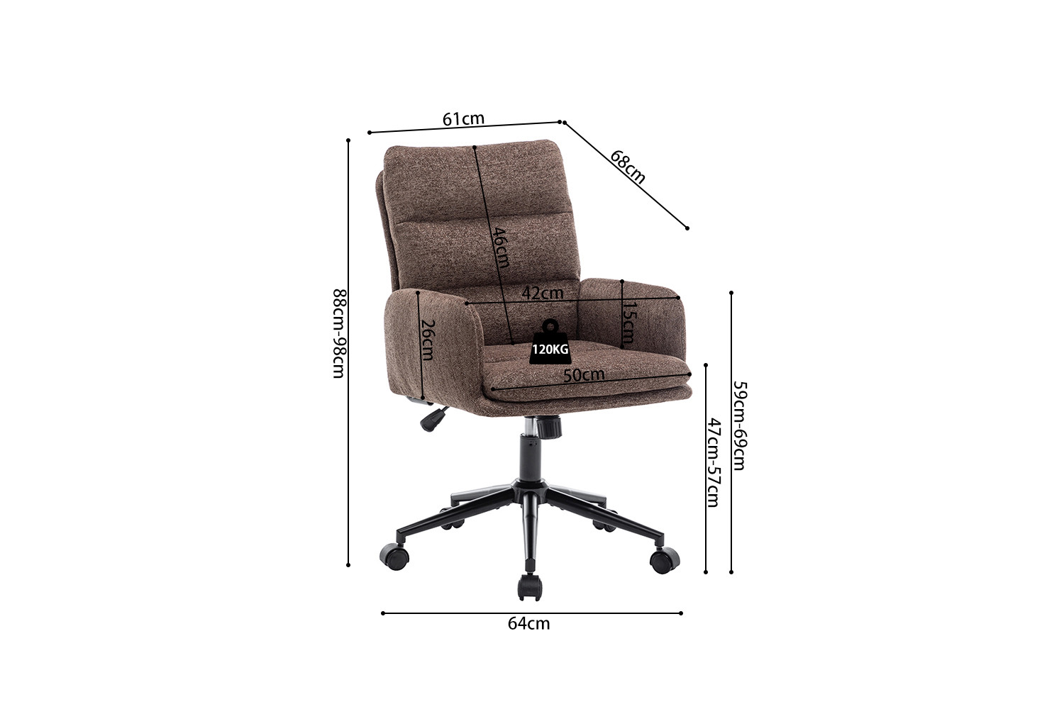 Chaise de bureau 'Aimé' Tissu Fabb Raven 45 Brun – Image 9