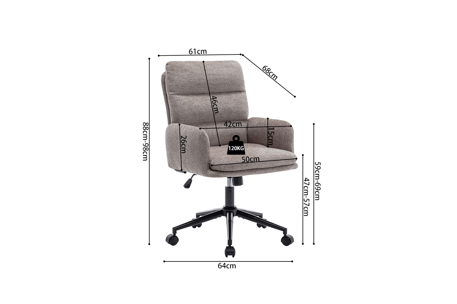 Chaise de bureau 'Aimé' Tissu Fabb Raven 30 Sable – Image 9