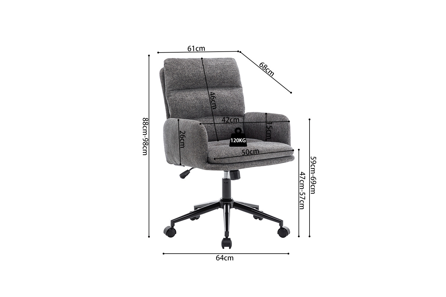 Chaise de bureau 'Aimé' Tissu Fabb Raven 13 Gris foncé – Image 9
