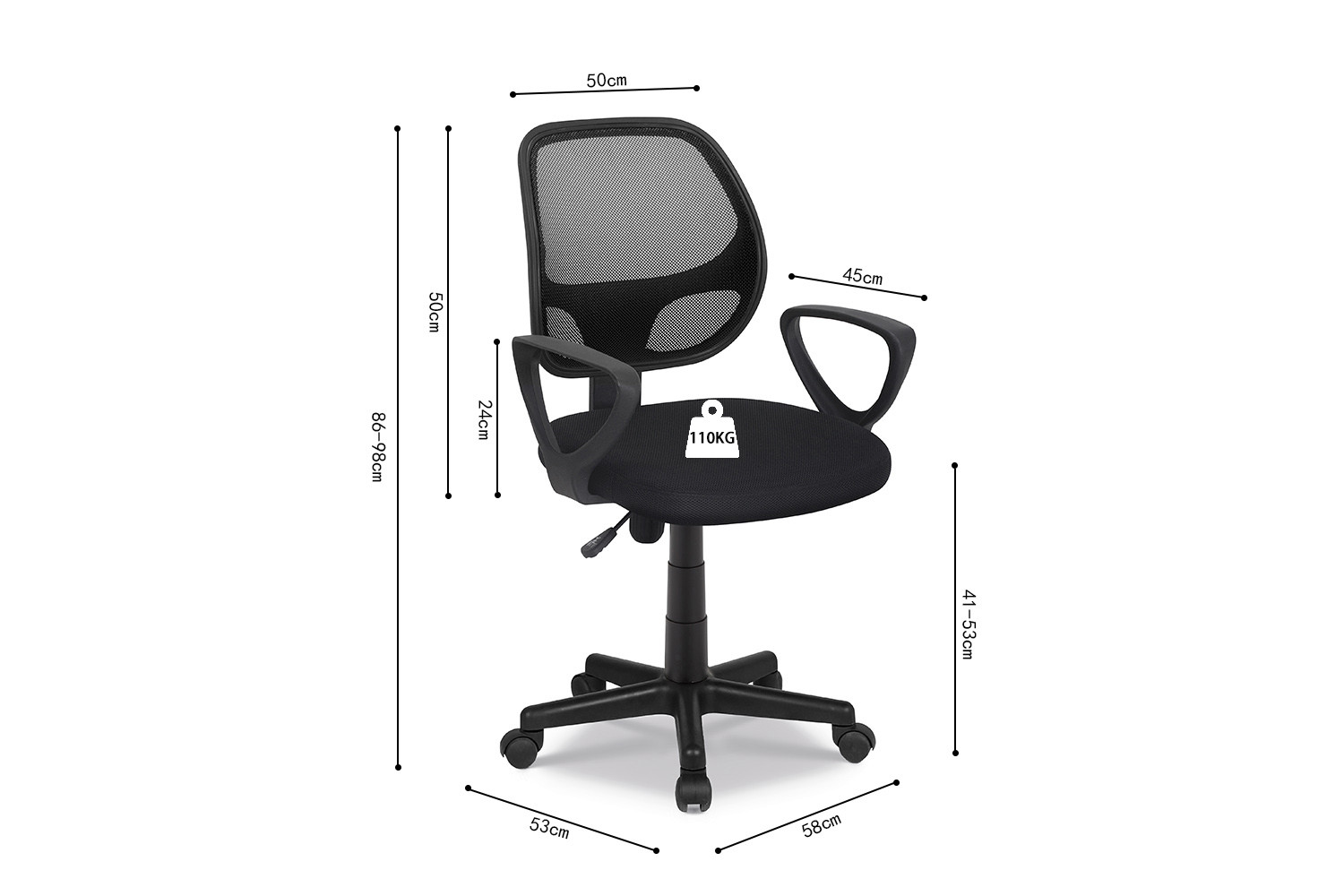 Chaise de bureau 'Hippa' Mesh Noir – Image 6