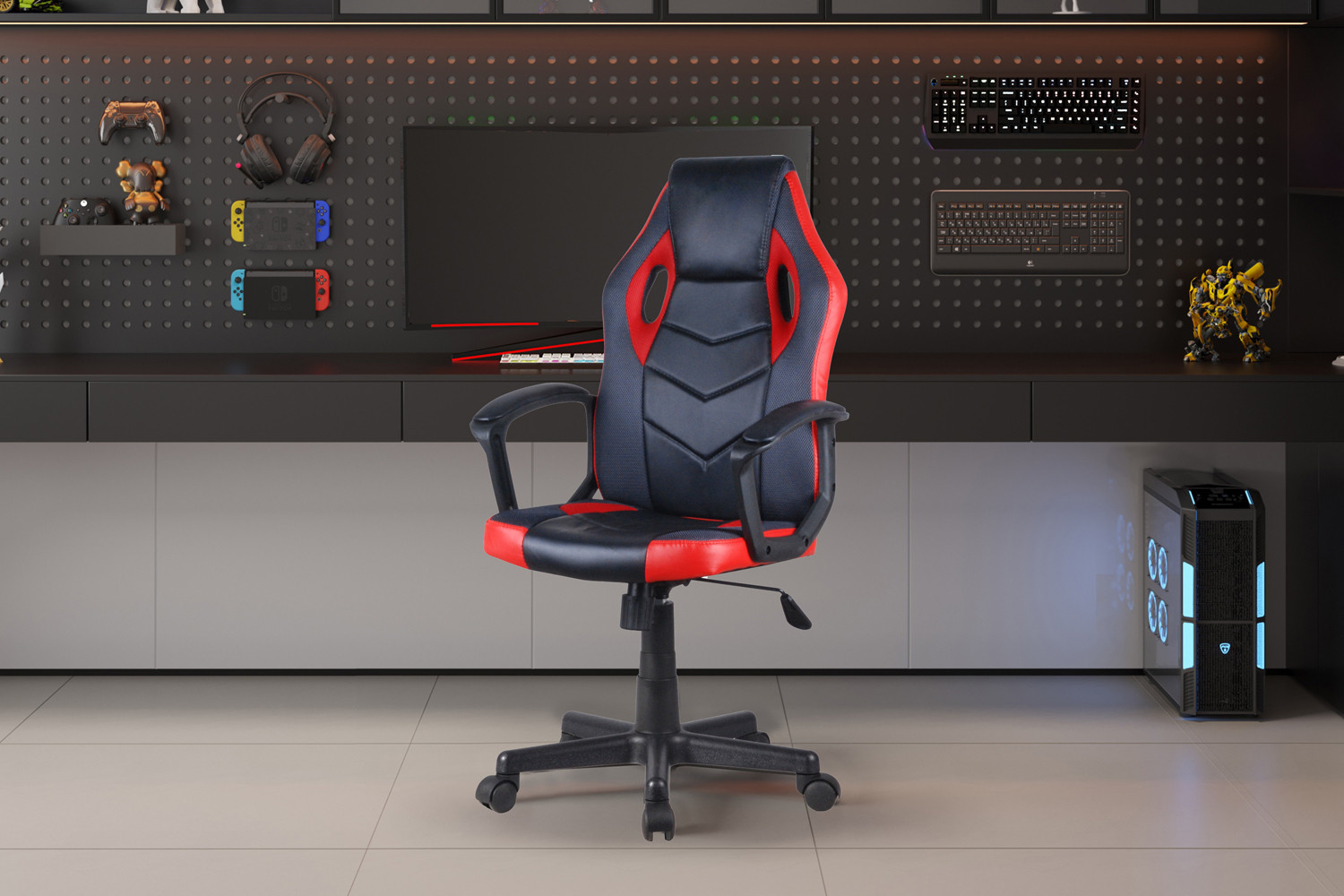 Chaise de jeu 'Tiger' en PU Noir/Rouge/Gris