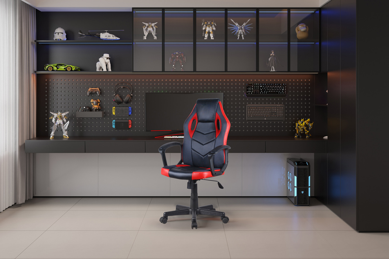 Chaise de jeu 'Tiger' en PU Noir/Rouge/Gris – Image 2