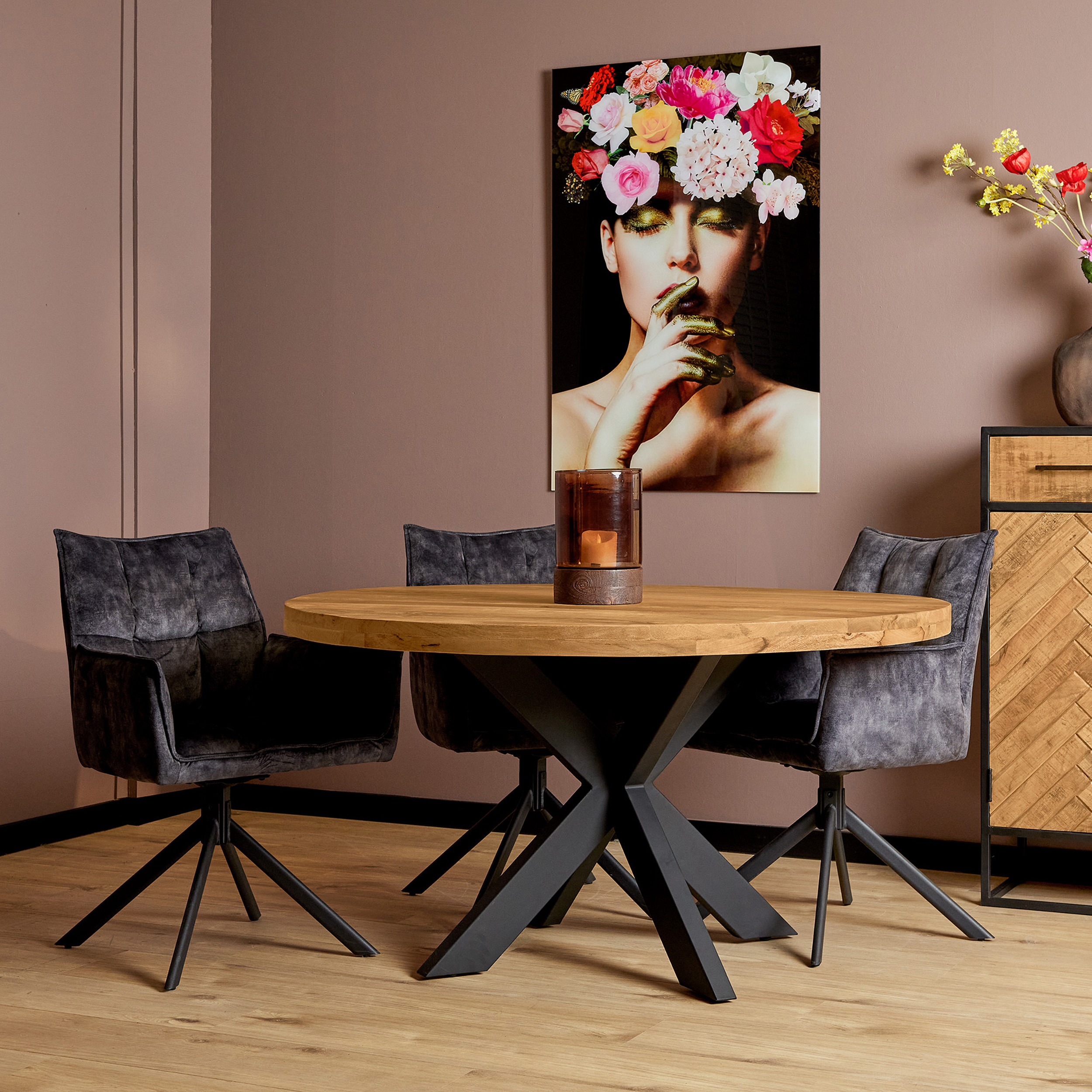 Table à manger ronde Denver en bois de manguier naturel – 120 cm