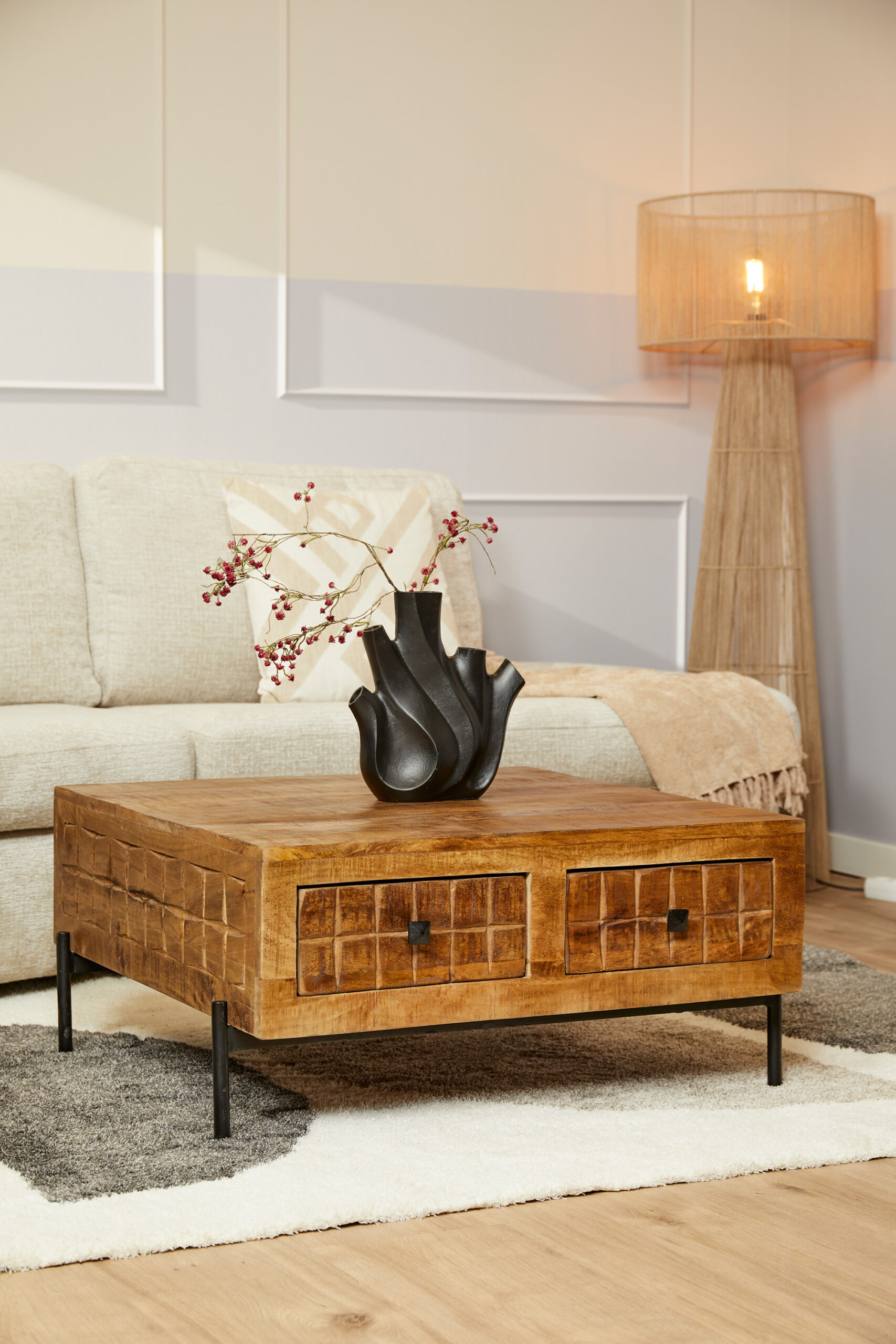 Table basse carrée Brandy en bois de manguier naturel – 80 cm – Image 2