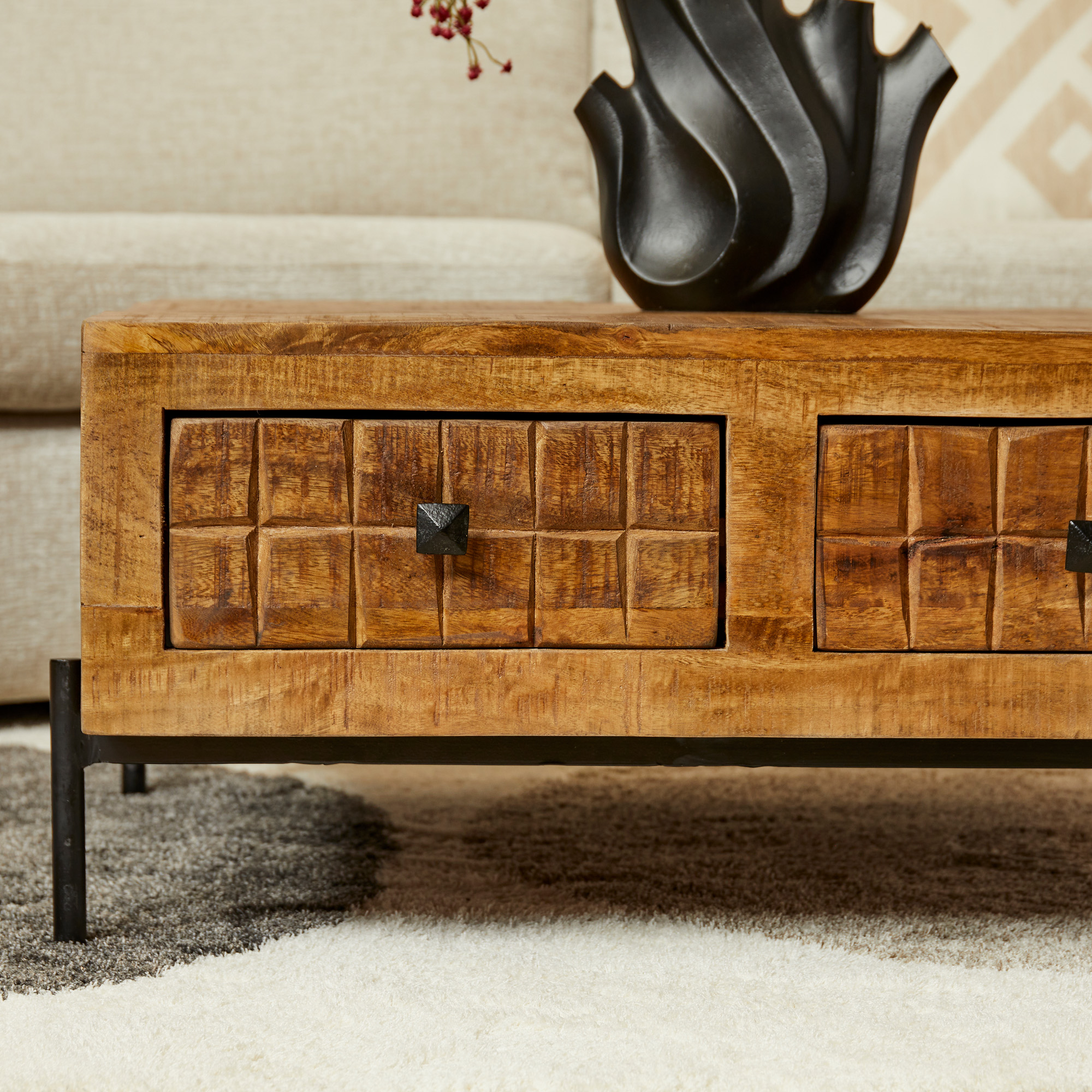 Table basse carrée Brandy en bois de manguier naturel – 80 cm – Image 3