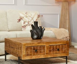 Table basse carrée Brandy en bois de manguier naturel – 80 cm
