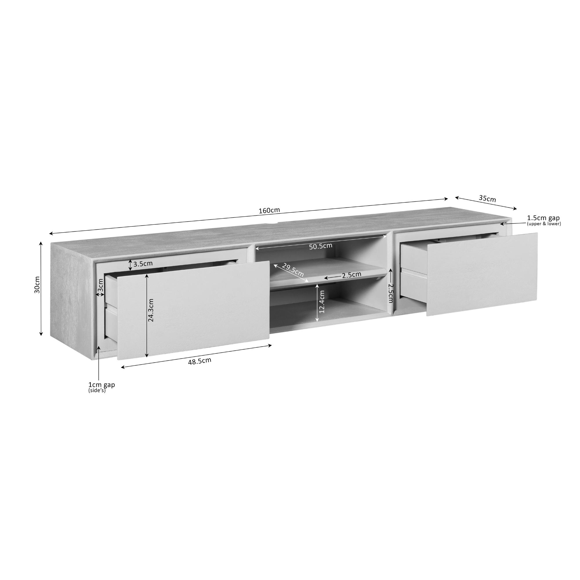 Meuble TV suspendu Ambiance en bois de manguier finition sable – 160 cm – Image 10