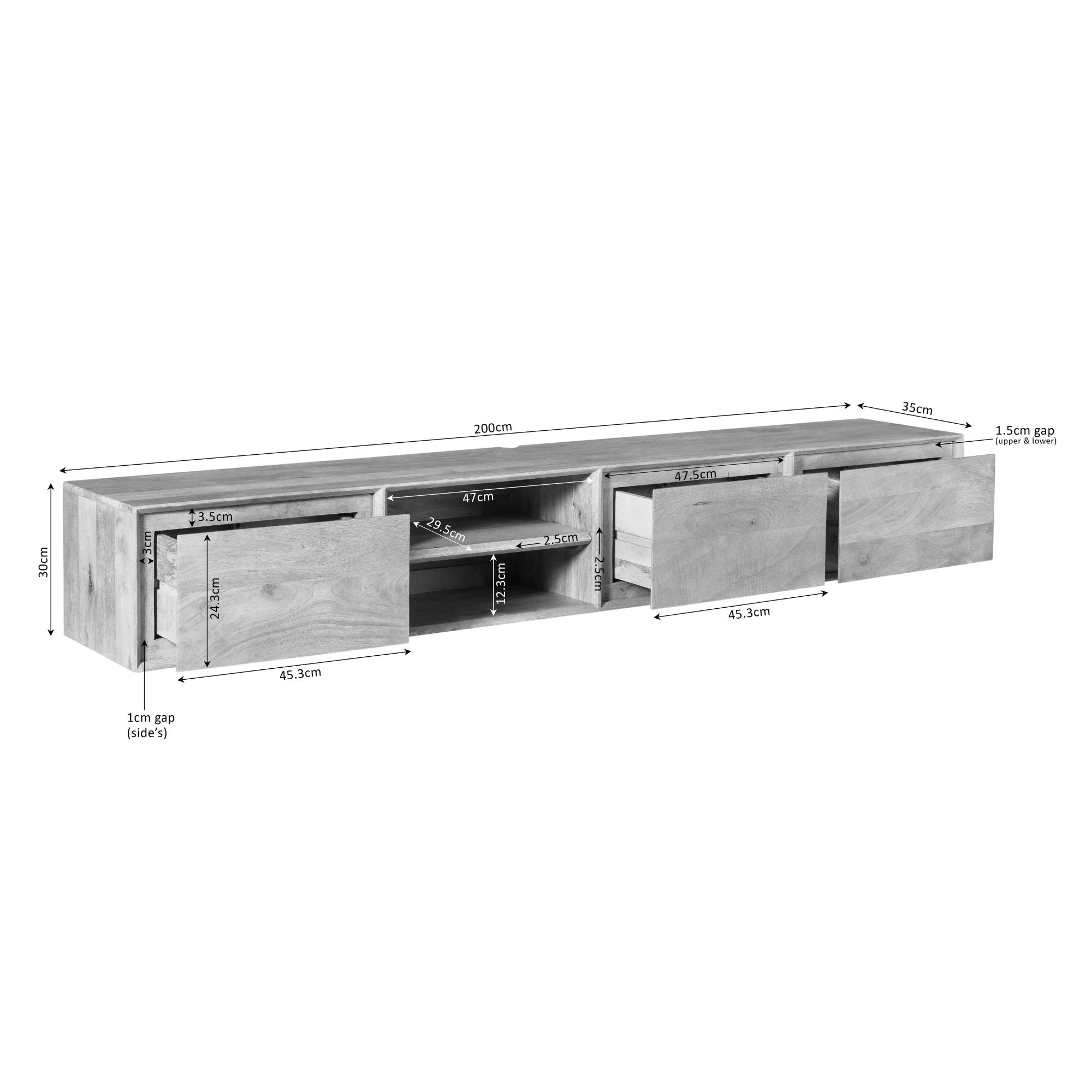 Meuble TV suspendu Ambiance en bois de manguier finition sable – 200 cm – Image 9