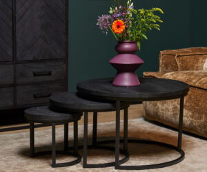 Set de tables basses Triole en bois de manguier noir – 70 cm