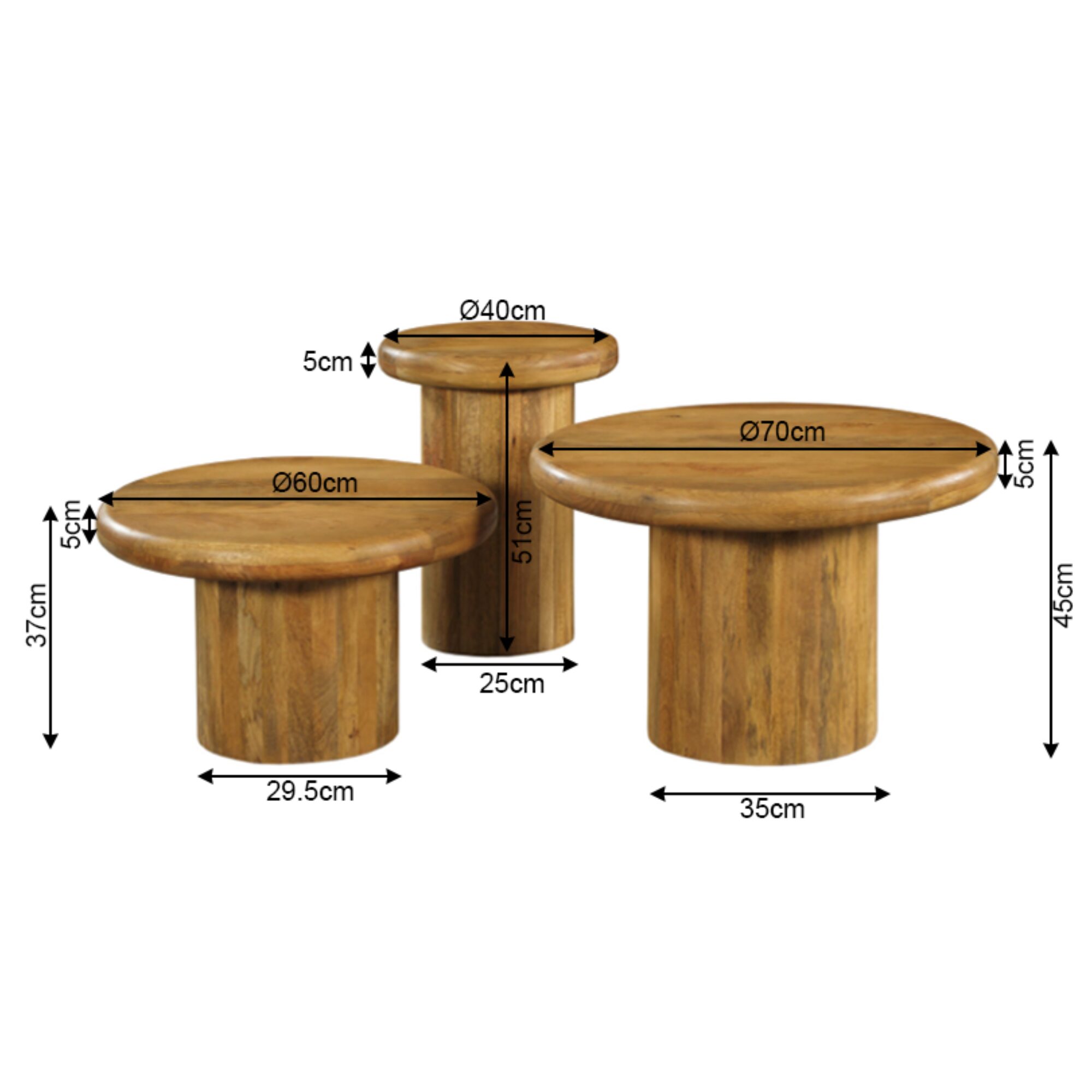 Set de tables basses Maya en bois de manguier naturel – 70 cm – Image 8