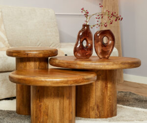 Alternative view of Set de tables basses Maya en bois de manguier naturel – 70 cm