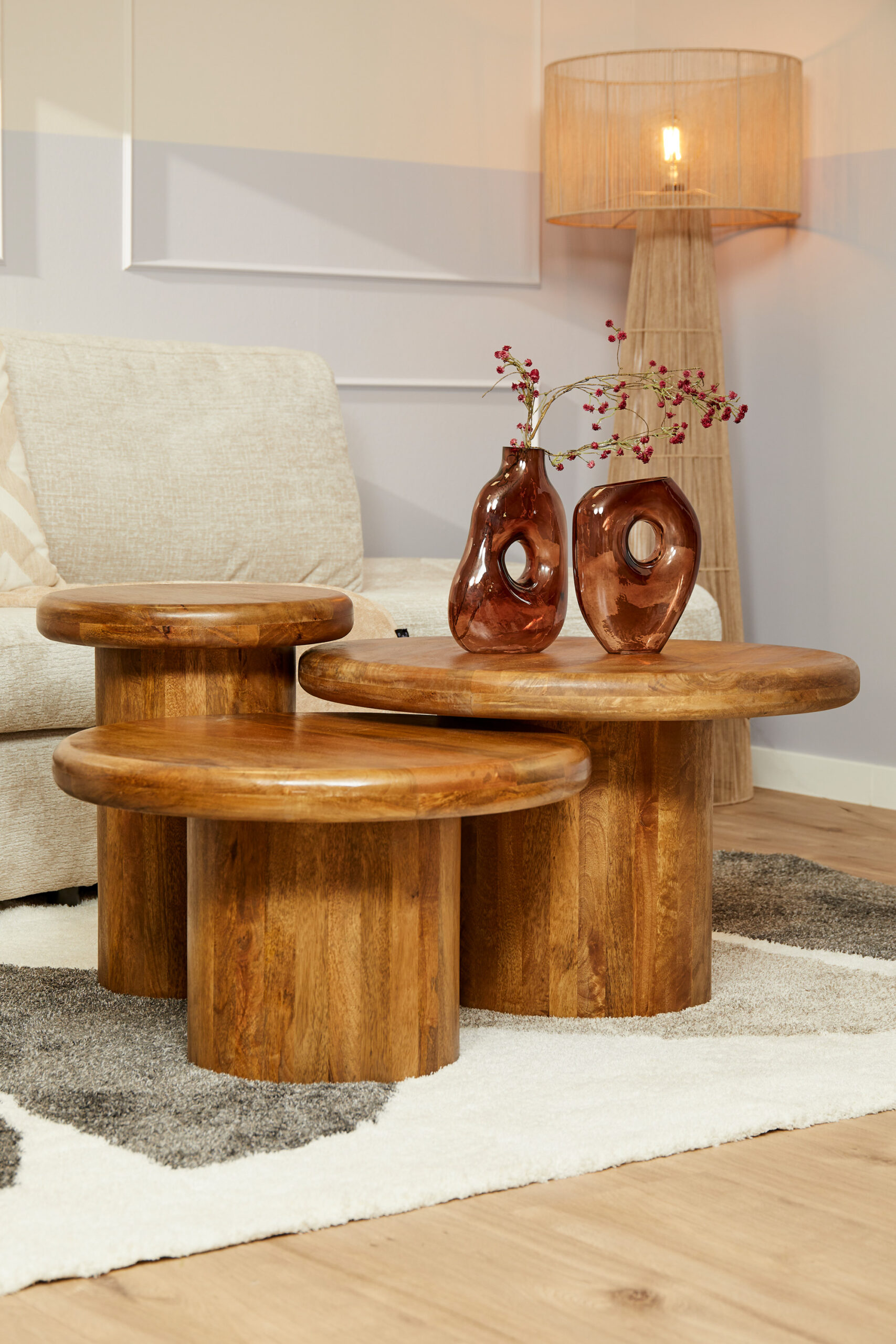 Set de tables basses Maya en bois de manguier naturel – 70 cm – Image 2