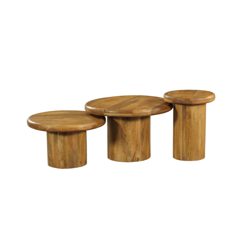 Set de tables basses Maya en bois de manguier naturel – 70 cm – Image 6
