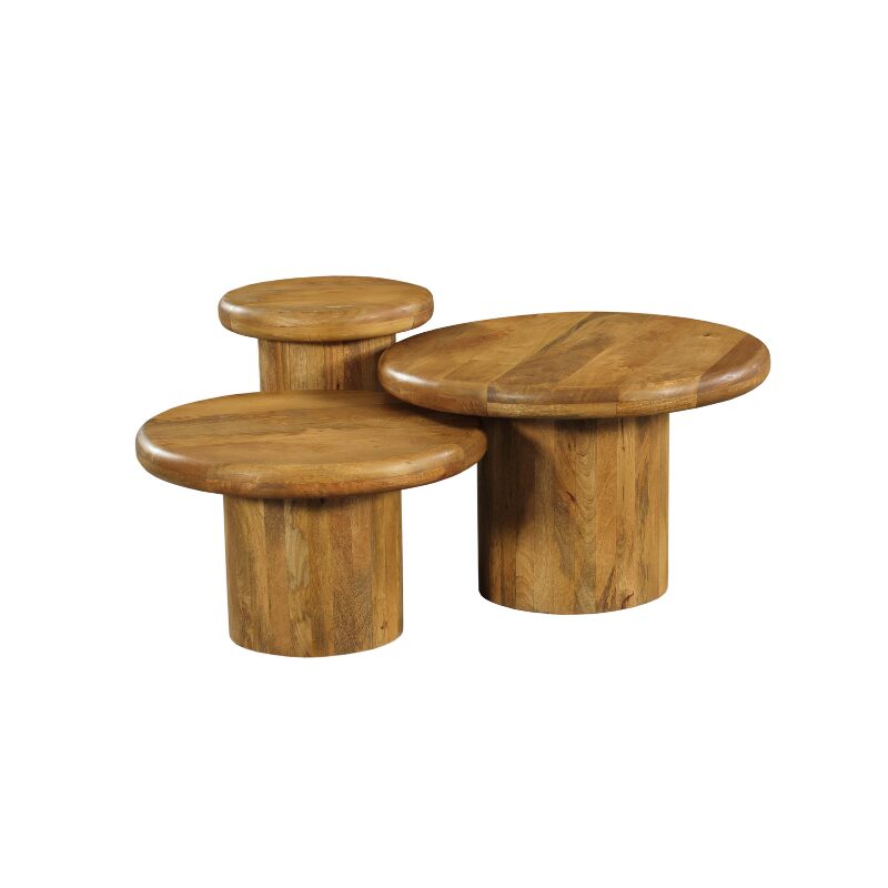 Set de tables basses Maya en bois de manguier naturel – 70 cm – Image 5