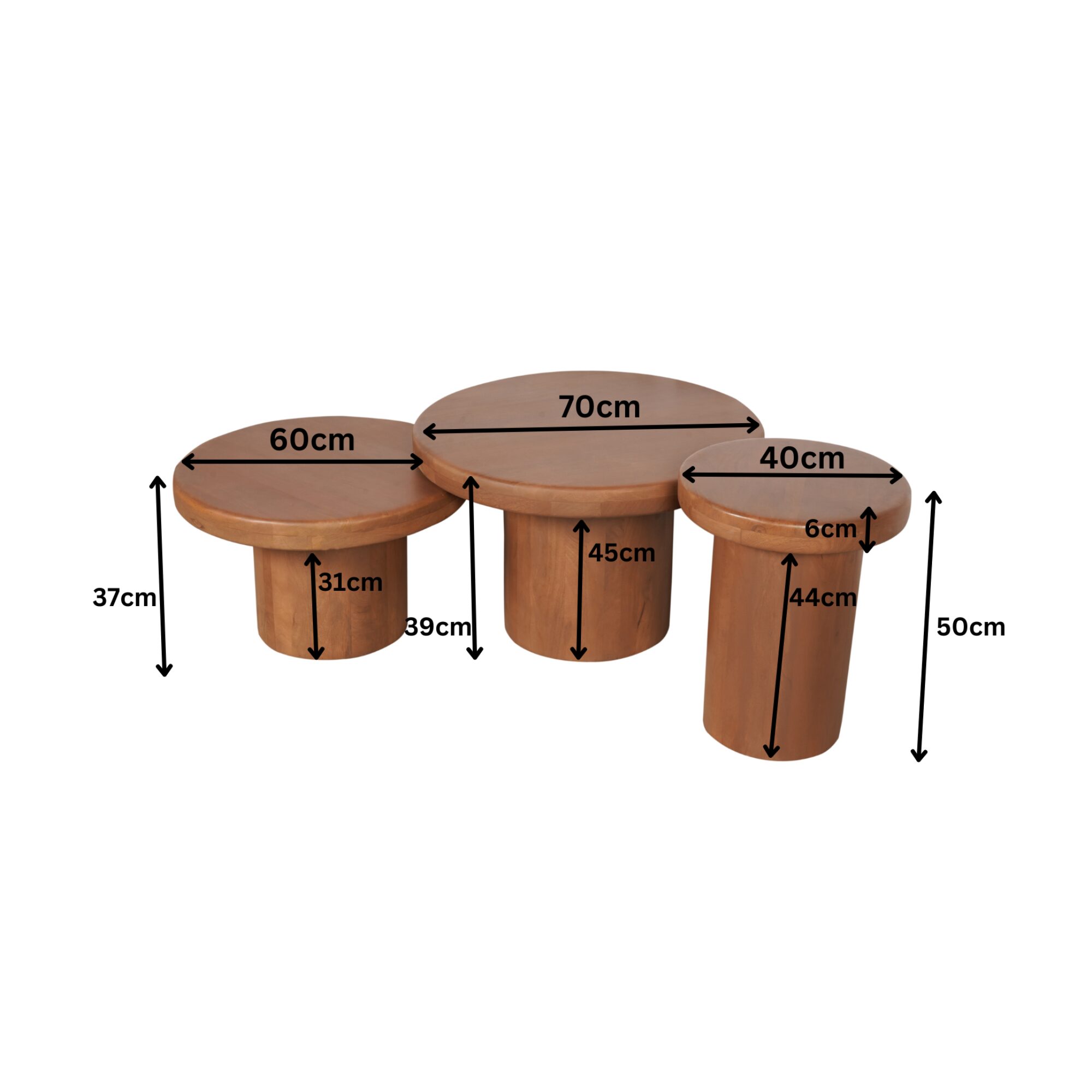 Set de tables basses Maya en bois de manguier naturel – 70 cm – Image 9