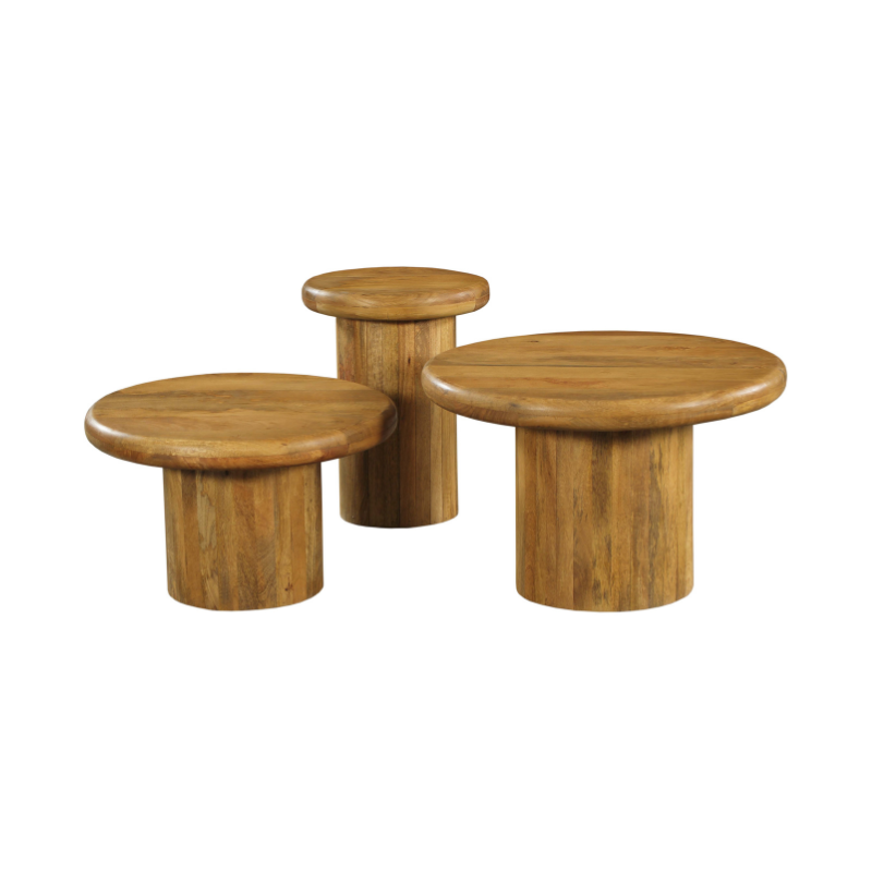 Set de tables basses Maya en bois de manguier naturel – 70 cm – Image 7