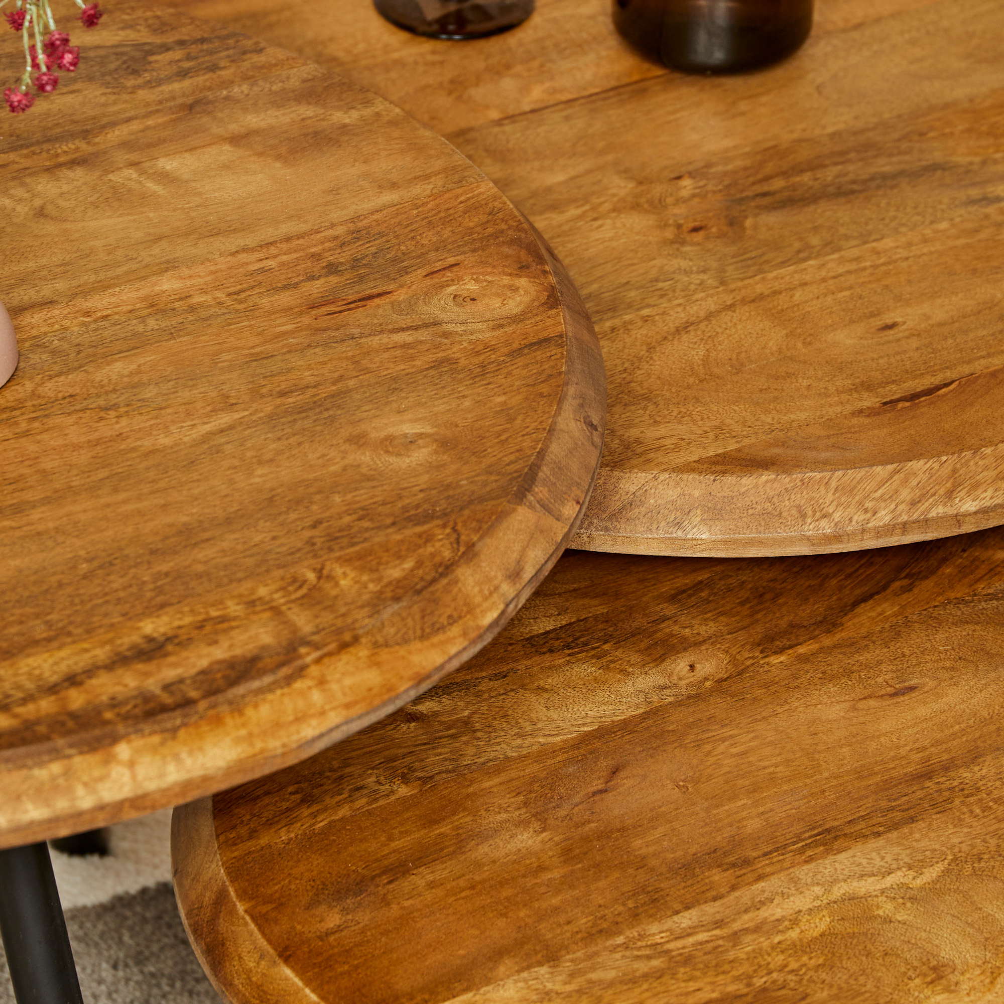 Set de tables basses rondes Ohio en bois de manguier brun – 70 cm – Image 2