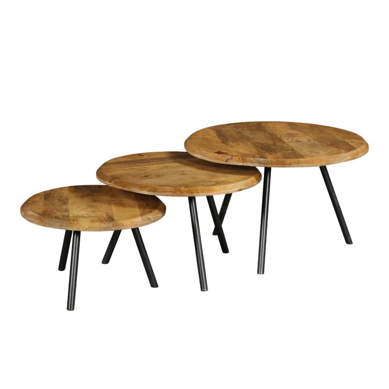 Set de tables basses rondes Ohio en bois de manguier brun – 70 cm – Image 4