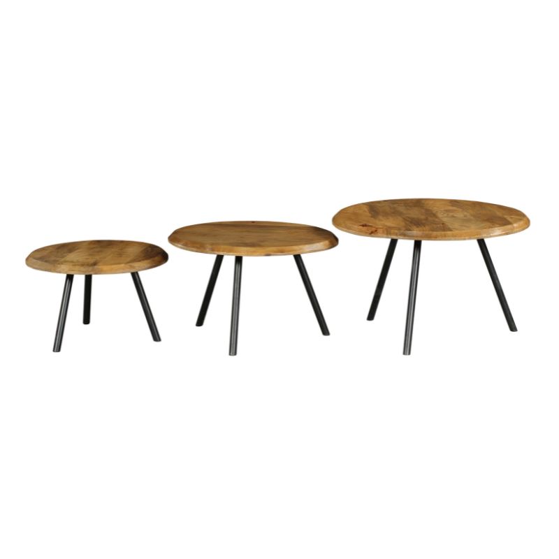 Set de tables basses rondes Ohio en bois de manguier brun – 70 cm – Image 5