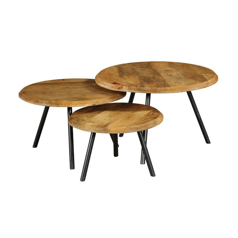 Set de tables basses rondes Ohio en bois de manguier brun – 70 cm – Image 3