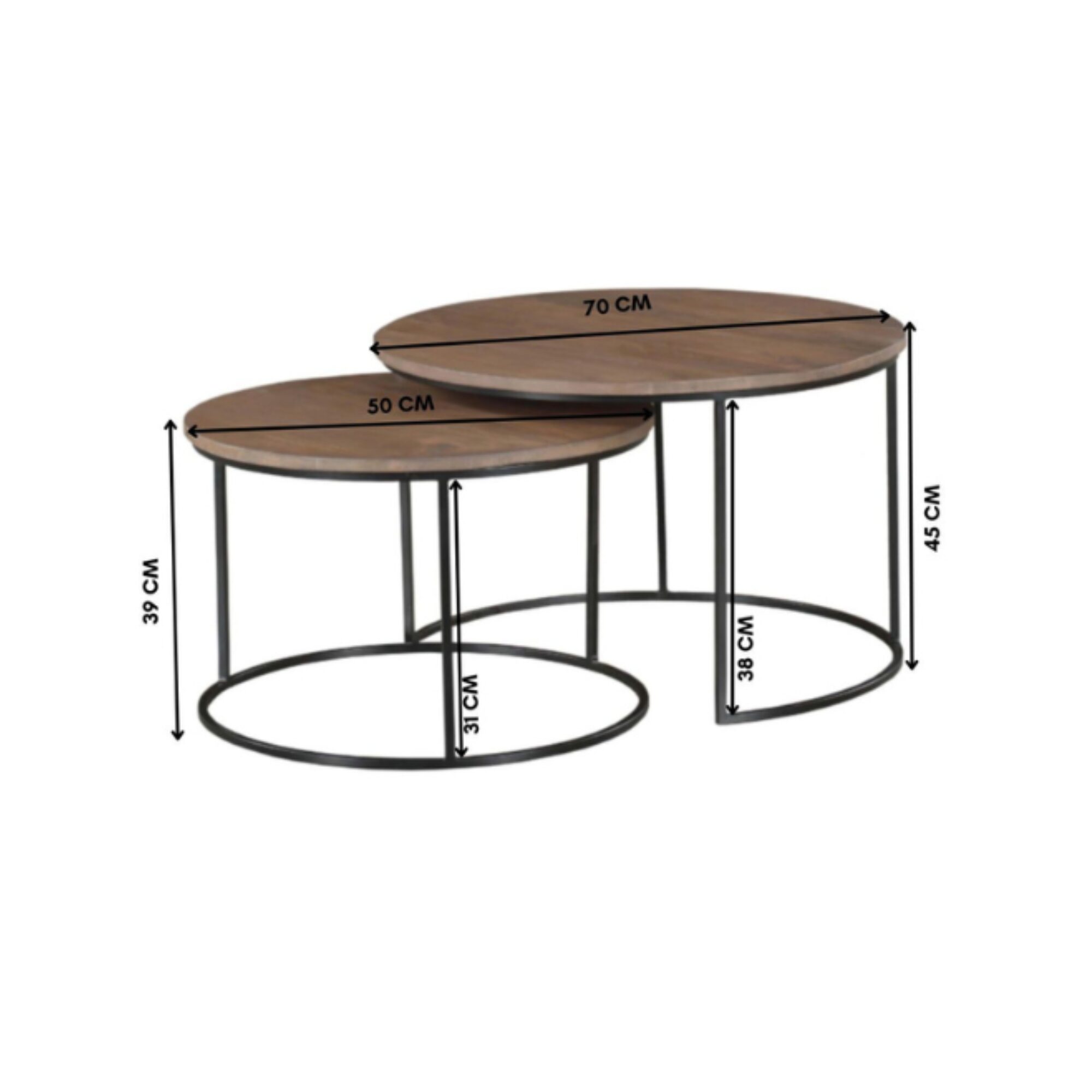 Set de tables basses Maya en bois de manguier naturel – 70 cm – Image 10