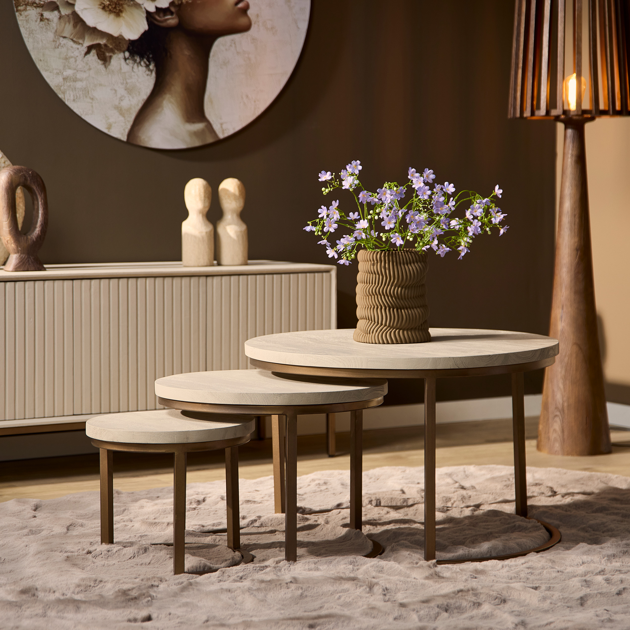 Set de tables basses Madison en bois de manguier finition sable – 70 cm