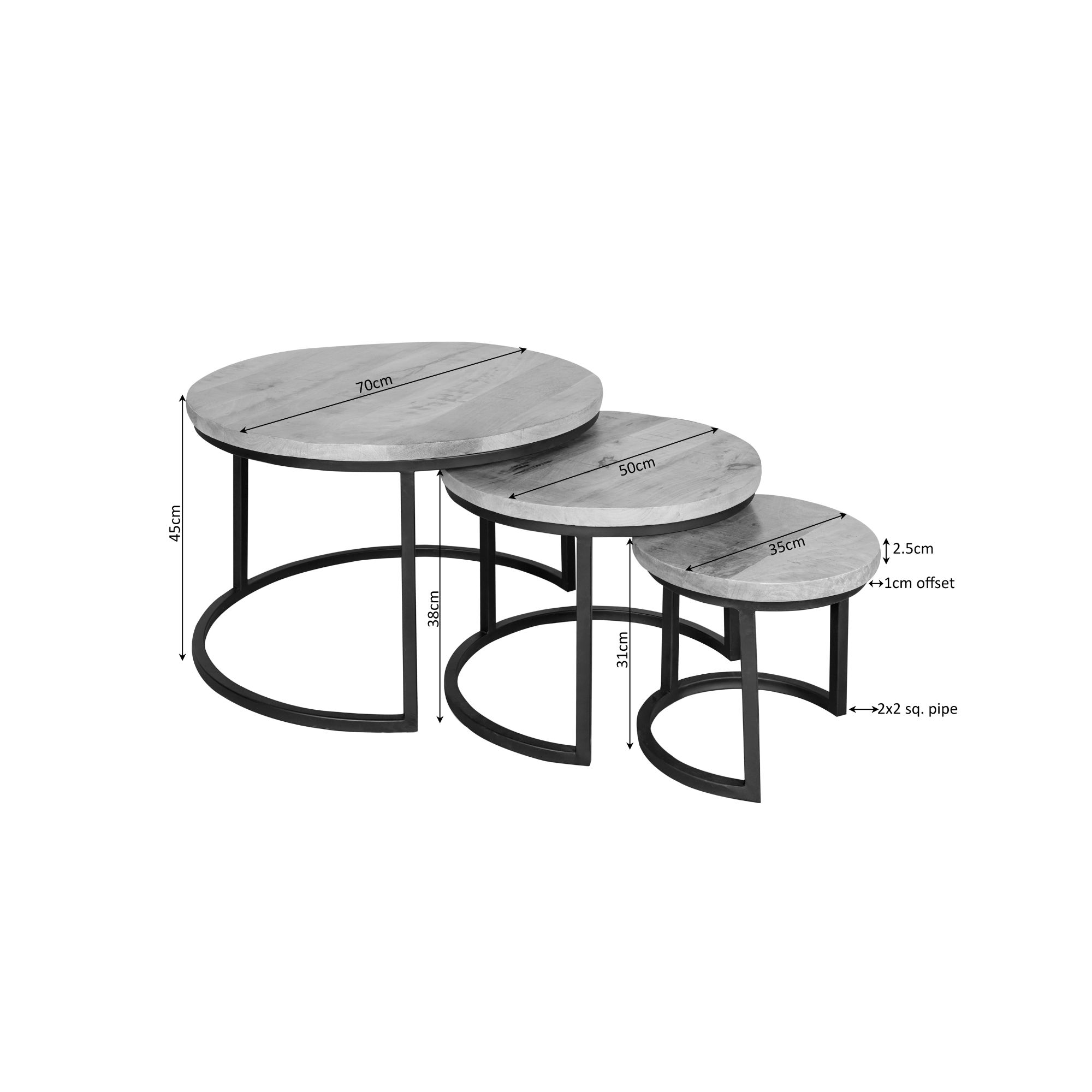 Set de tables basses Madison en bois de manguier finition sable – 70 cm – Image 9