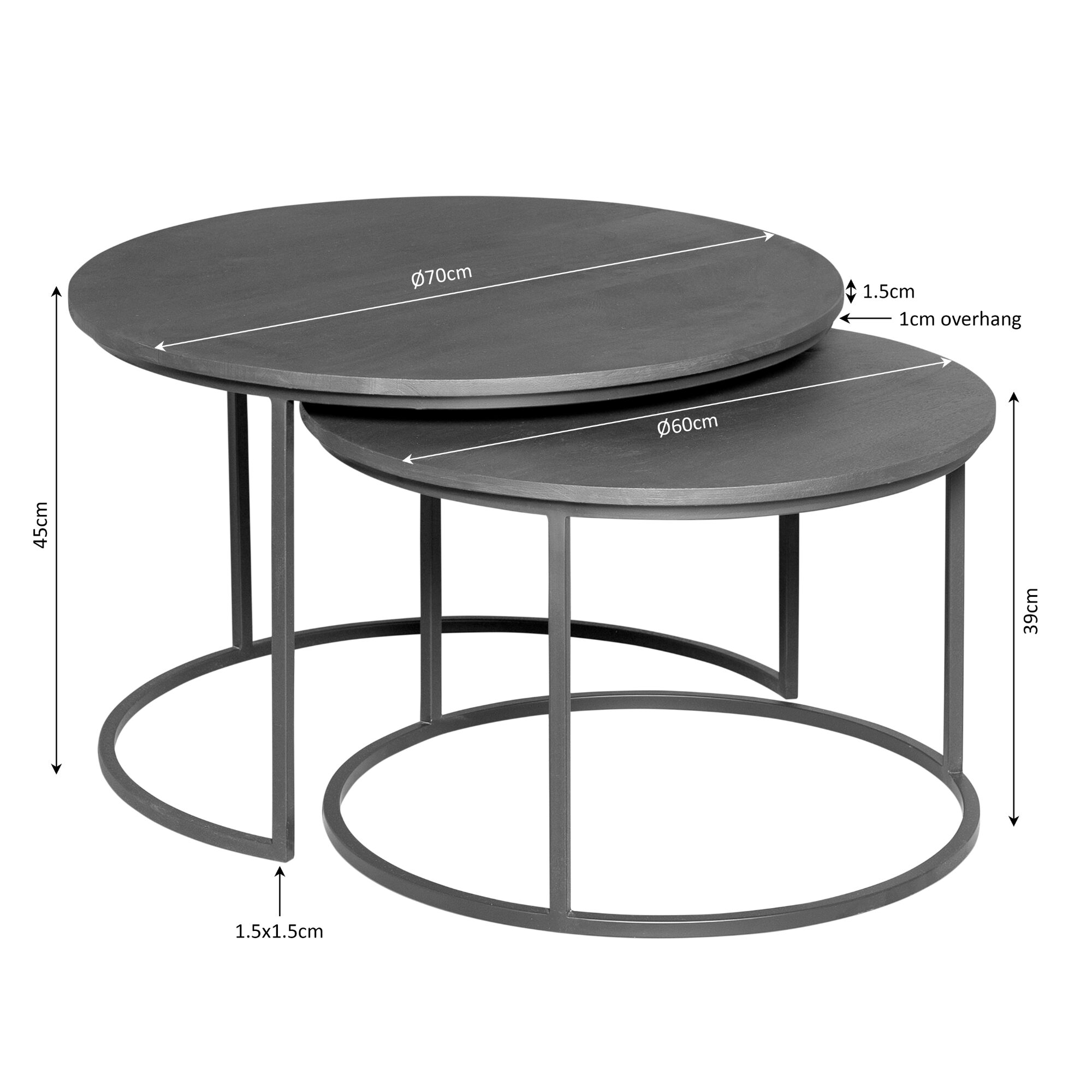 Set de tables basses Madison en bois de manguier naturel – 70 cm – Image 8